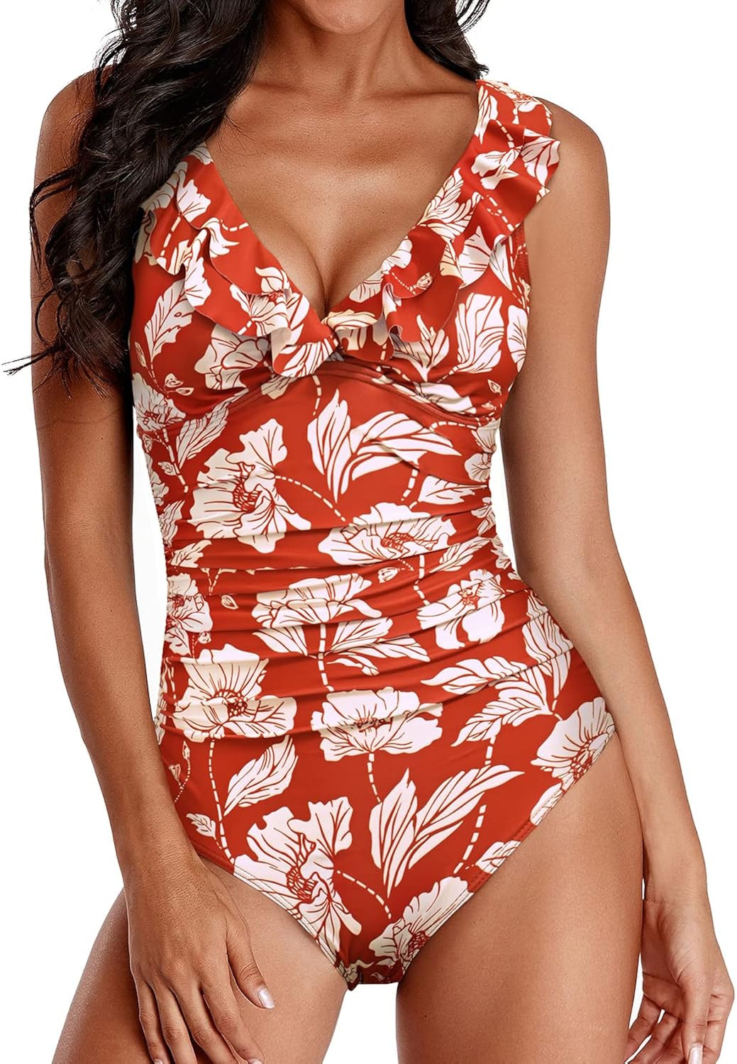 Holipick Women One Piece Swimsuits Tummy Control Bathing Suit Ruffle V Neck Swimwear Slimming Mon... | Amazon (US)