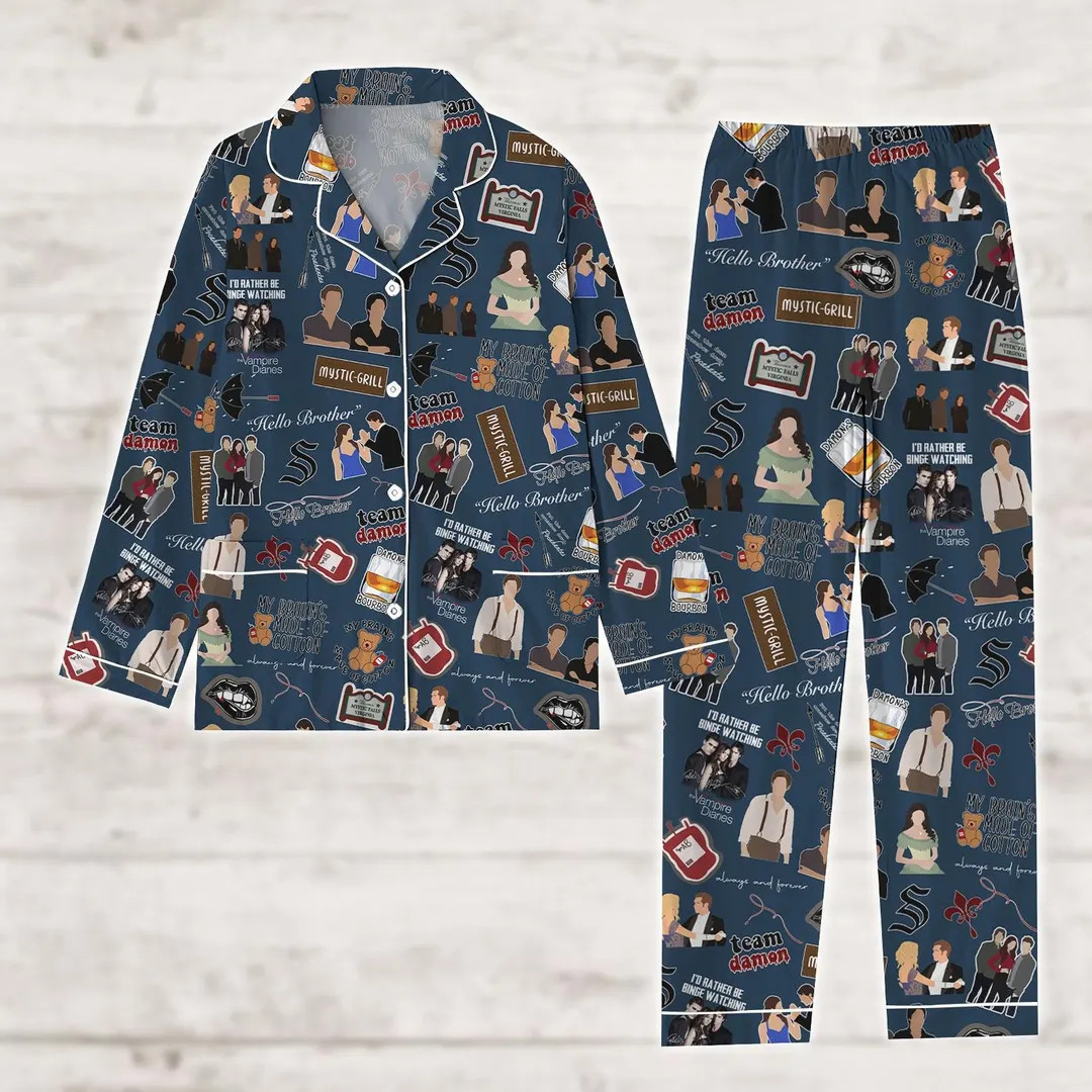 The Vampire Diaries Pyjamas, Damon Salvatore Pyjamas Set, Team Salvatore Frauen Pyjamas, Vampire ... | Etsy (US)
