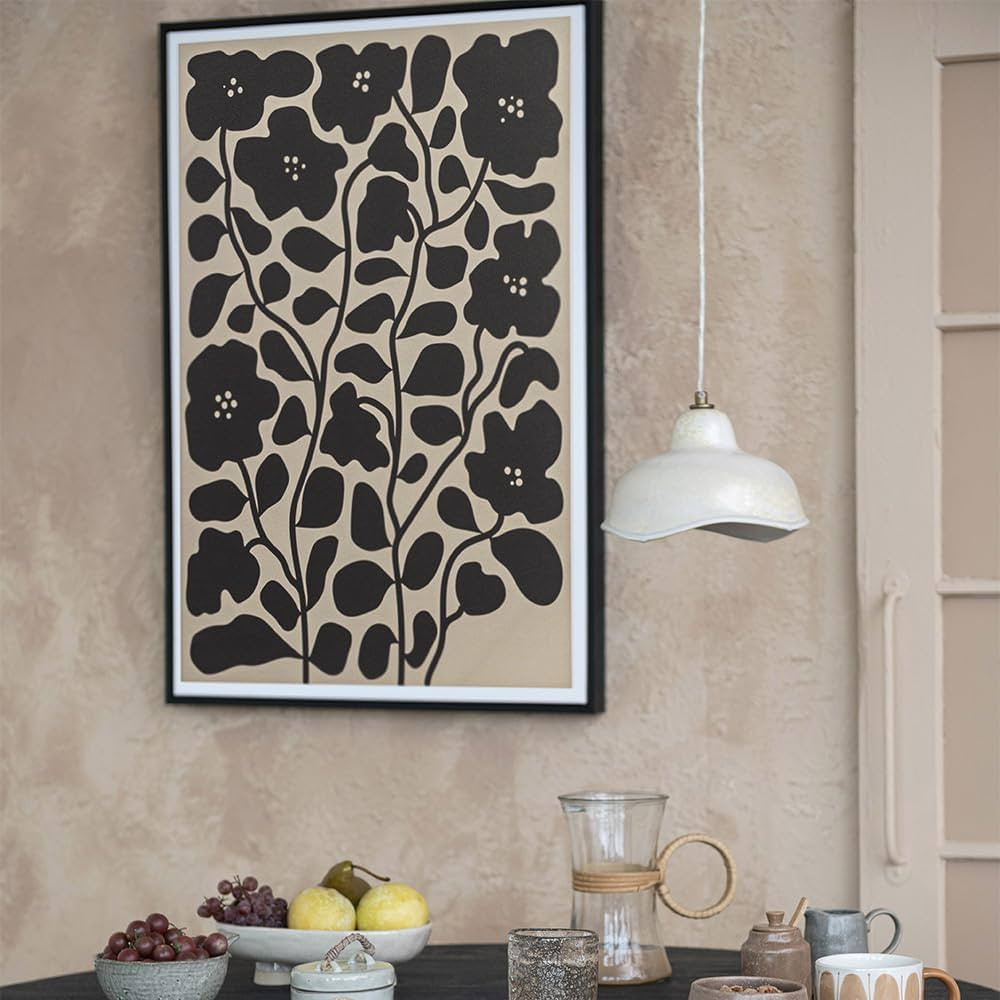 Bloomingville Reclaimed Wood Framed Wall Decor with Flowers, Black and Cream | Amazon (US)