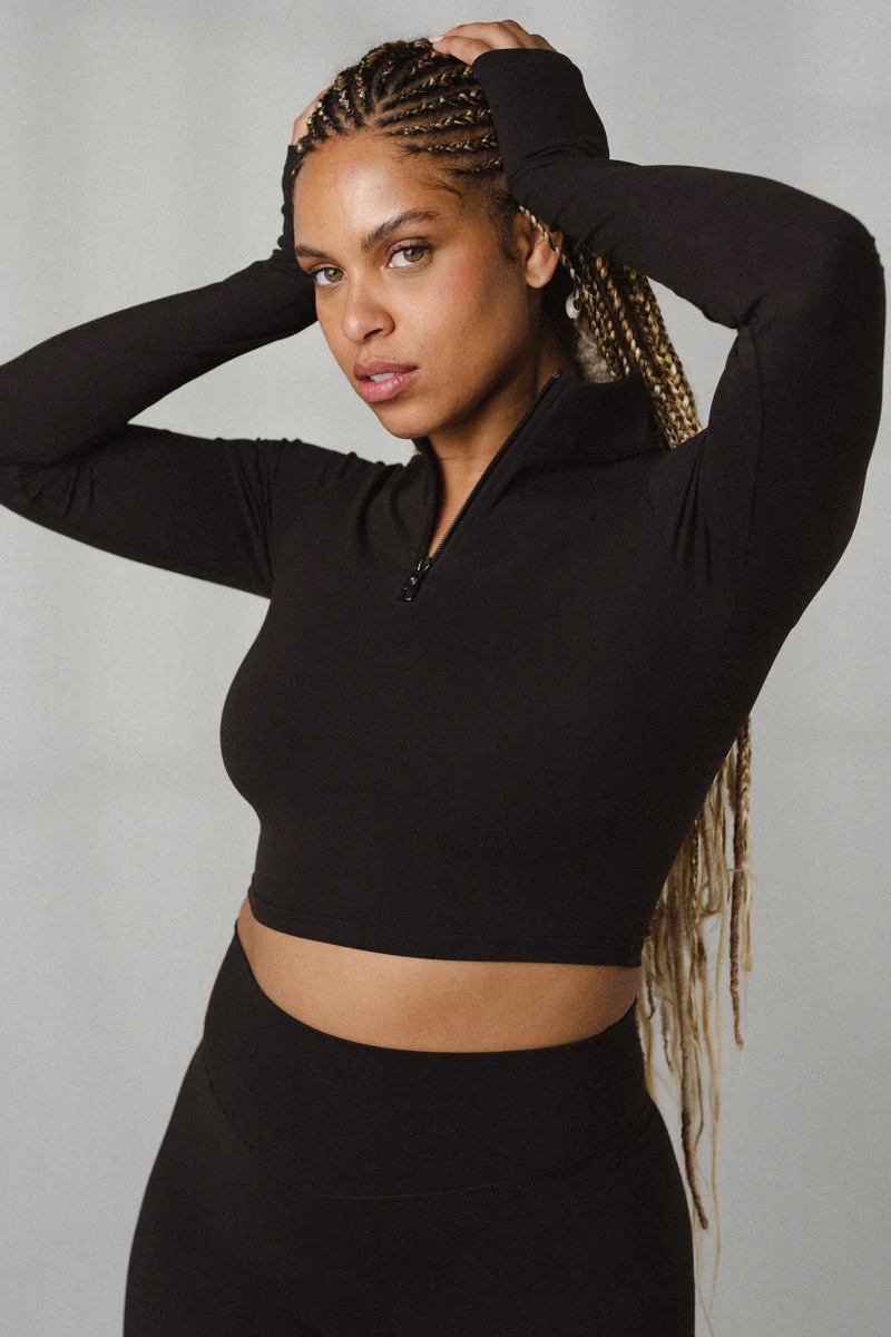 The Refine Cropped Zip - Midnight - Vitality Logo | Balance Athletica