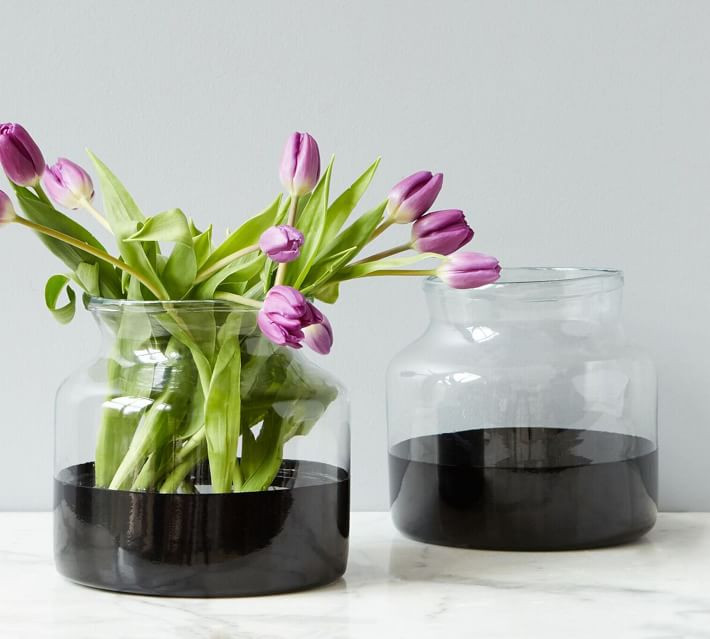 Black Color Block Glass Mason Jar Vase Collection | Pottery Barn (US)