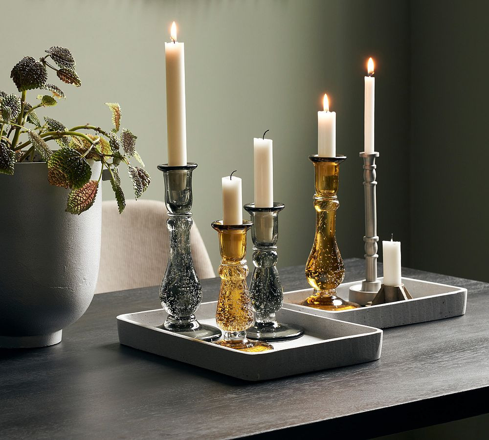 Cynder Handmade Glass Taper Candleholder | Pottery Barn (US)