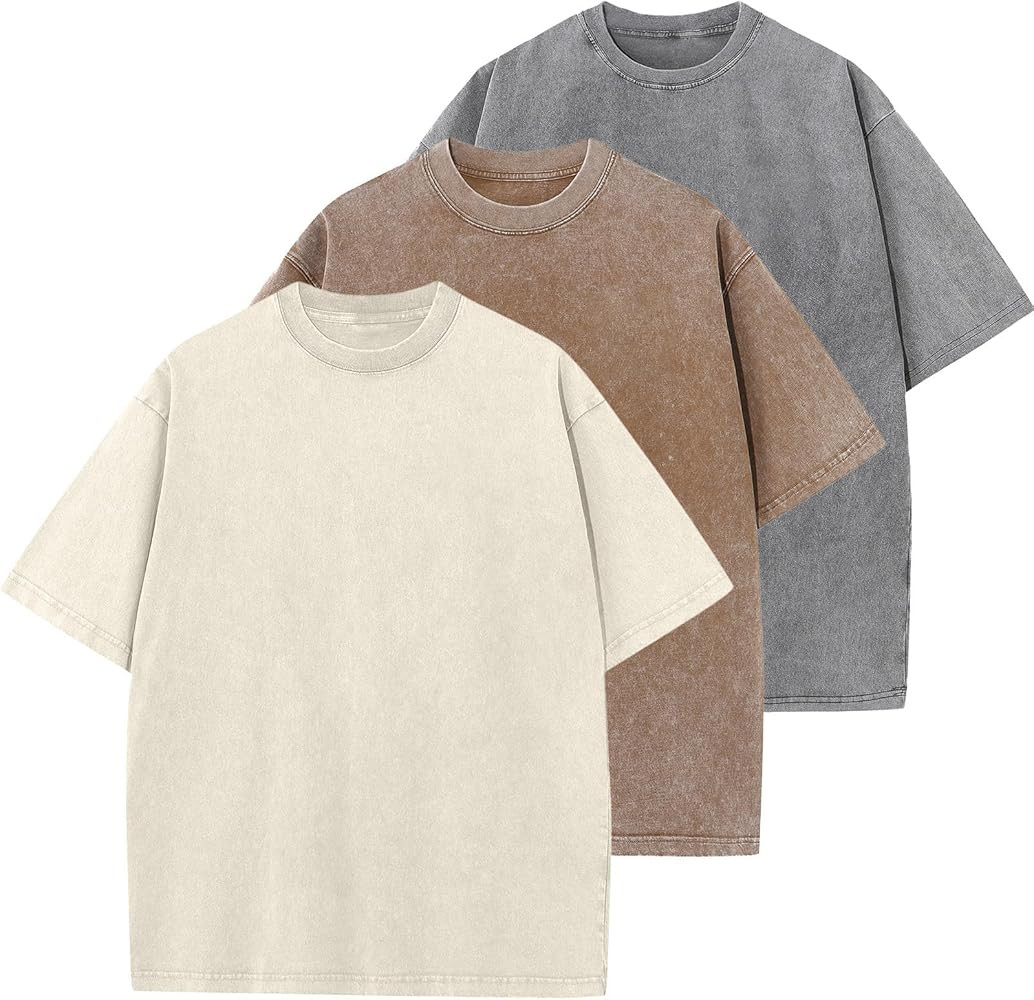 Men's Cotton T-Shirts Oversized Unisex Short Sleeves Casual Loose Wash Solid Basic Tee Tops | Amazon (US)