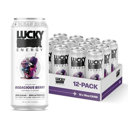 Lucky Energy Drink, Sugar Free, Bodacious Berry, 16 fl oz Cans, 12 Pack, with Maca, Ginseng, Taurine, and 200mg Caffeine | Walmart (US)