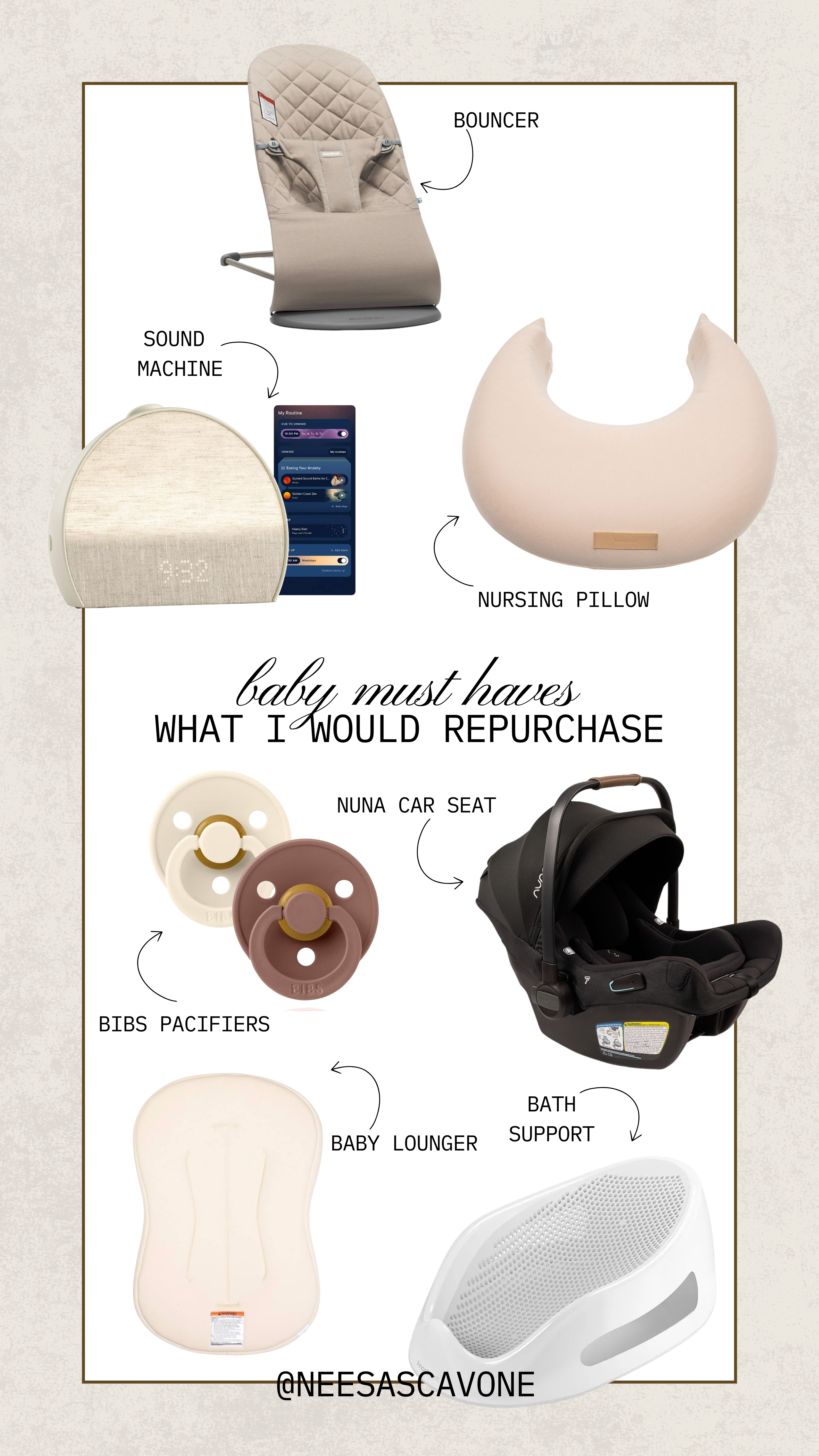 Baby must-haves I would 100% repurchase if I were having another baby 🤍 These are the items we actually used daily — practical, high quality, and worth the investment the second (or third) time around.

BabyBjörn bouncer – lightweight, supportive, and easy to move room to room
Hatch sound machine – consistent sleep routines from newborn to toddler
Snuggle Me nursing pillow – supportive and comfortable for long feeds
BIBS pacifiers – natural rubber + baby-approved
Nuna car seat – sleek, safe, and easy to install
Snuggle Me baby lounger – perfect for supervised rest + play
Angelcare bath support – stress-free newborn bath time

#BabyMustHaves #BabyEssentials #NewbornMustHaves #WhatIBuyAgain #SecondTimeMom #BabyRegistryMustHaves #BabyGearFavorites #NonToxicBaby #BabyProducts #NewMomLife #MomApproved #BabyLTK #LTKBaby #AmazonBabyFinds #NurseryEssentials #BabyShopping #CleanBabyProducts #ModernMotherhood 

 #LTKmomlife #LTKHome #LTKBaby