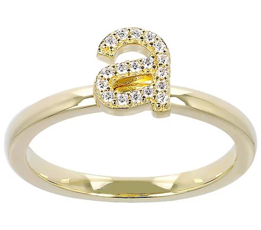 Diamonique Pave Initial Ring, 14K Gold Clad - QVC.com | QVC