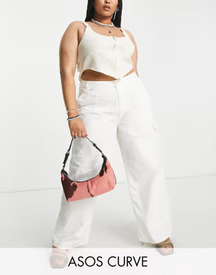 ASOS DESIGN Curve oversized cargo pants in ecru | ASOS (Global)