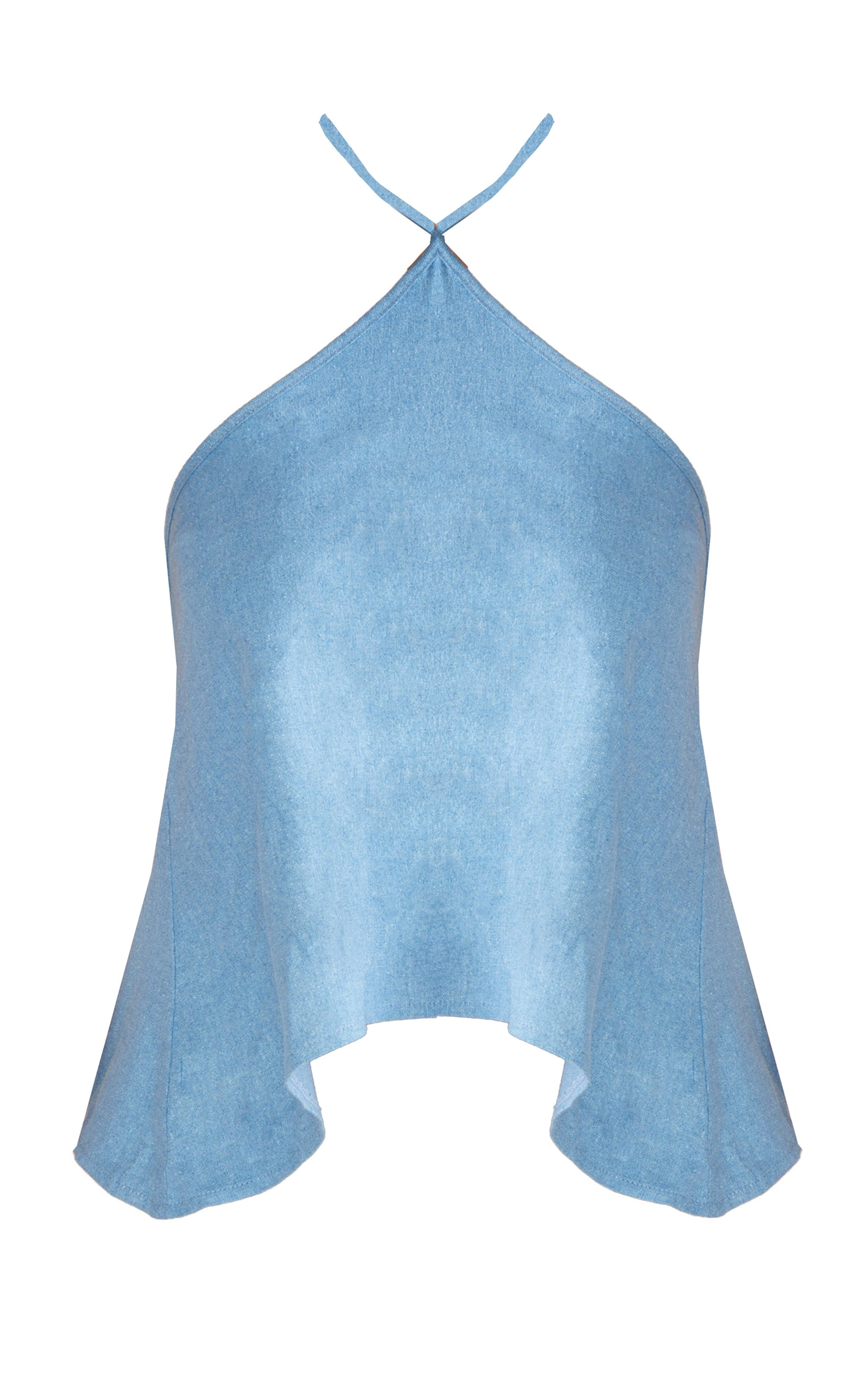 Dark Blue Premium Linen Look Halter Crop Top | PrettyLittleThing US