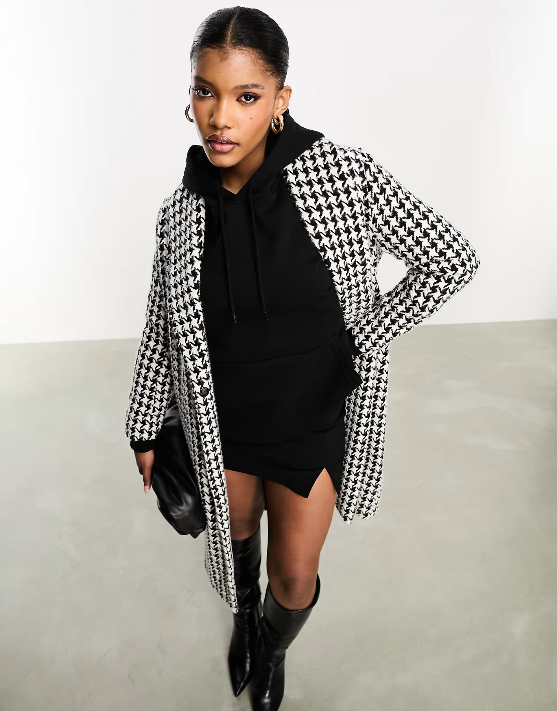 Threadbare Mira formal coat with shawl collar in black and white houndstooth | ASOS (Global)