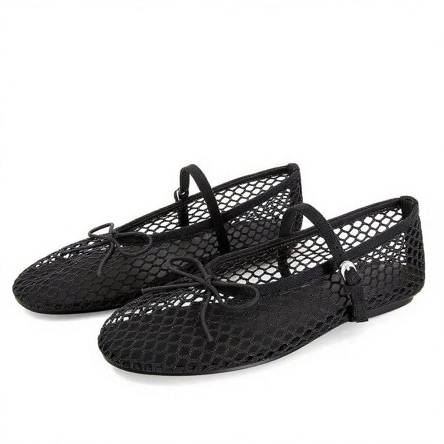 MICIFA Women's Mesh Ballet Flats Fishnet Ballerina Flats Buckle Strap Mary Jane Shoes Causal Dail... | Amazon (US)