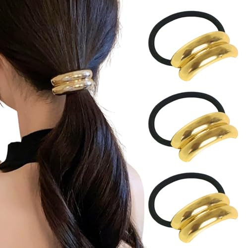 Metal Ponytails Hair Cuffs, Gold Geometric Hair Ties Fashion Glossy Arch Ponytail Hair Tie for Women Hair Accessories | Amazon (US)
