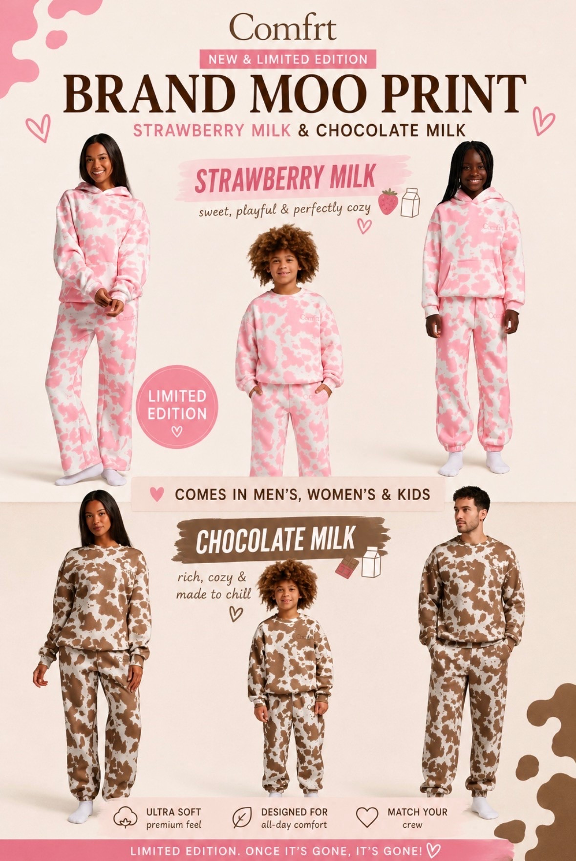 OBSESSED is an understatement 🤎🐮 Comfrt’s NEW & limited edition Brand Moo Print just dropped in Strawberry Milk 🍓🥛 + Chocolate Milk 🍫🥛 and it is the cutest cozy set ever!! The best part? It comes in men’s, women’s & kids so the whole family can match 🤍✨ These are going to go FAST!

#Comfrt #ComfrtStyle #LTKStyle #LTKFinds #MatchingSets #FamilyMatchingOutfits #CozyStyle #LoungewearLover #OOTDInspo

#LTKootd #LTKmomlife #LTKdayinmylife