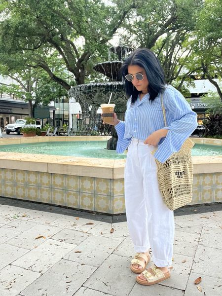 H&M is my go to for affordable oversized button down shirts that truly last, linked some similar options! Also found very similar options to my balloon leg white jeans. Sandals come in tan or black, wearing size 5

#LTKfindsunder100 #LTKfindsunder50 #LTKshoecrush