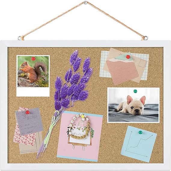 FEBSNOW Cork Board Bulletin Board 15.7 x 12 Inches with Rectangle White Frame Hanging Pin for Off... | Amazon (US)