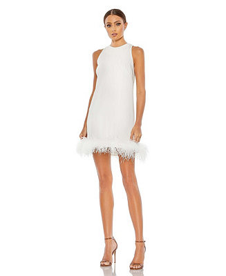 Women's Feathered Hem High Neck Sleeveless A Line Dress | Macy's