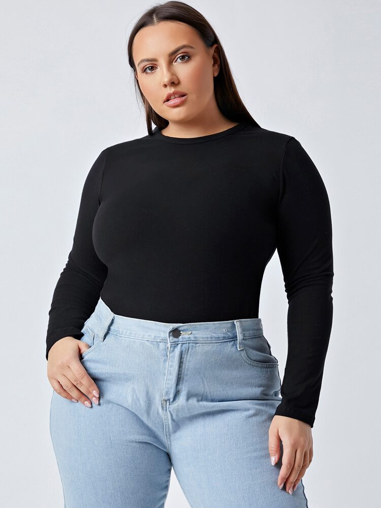 SHEIN BASICS Plus Solid Fitted Top | SHEIN