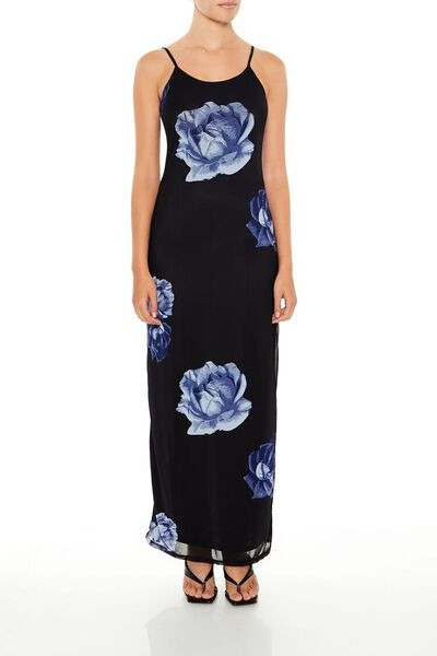 Rose Print Mesh Maxi Dress | Forever 21