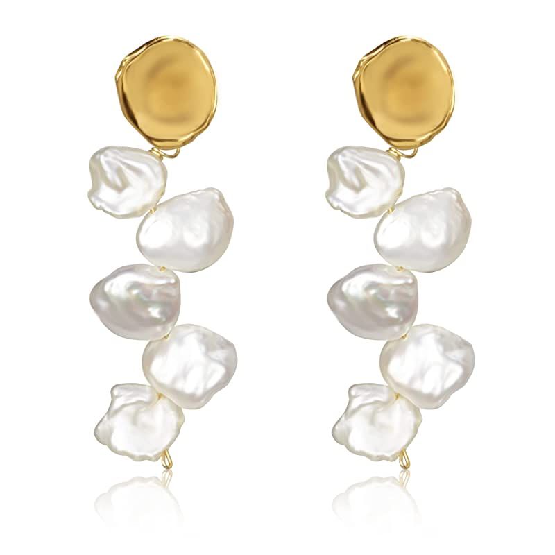 ELEXIS Long Baroque Pearl Earrings For Women Dangle Gold Dainty Statement Tassel Real Pearl Drop ... | Amazon (US)