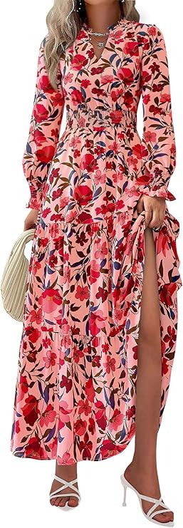 PRETTYGARDEN Women's Floral Maxi Dress 2026 Fall Long Sleeve V Neck A Line Long Flowy Spring Part... | Amazon (US)