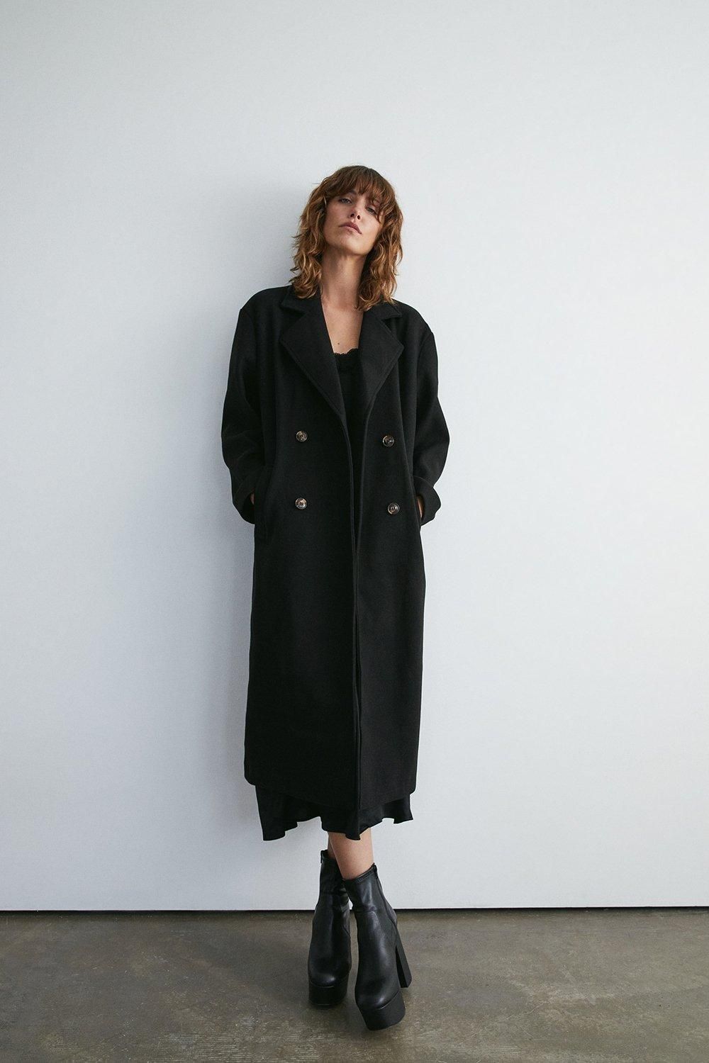 Relaxed Double Breasted Coat | Warehouse UK & IE