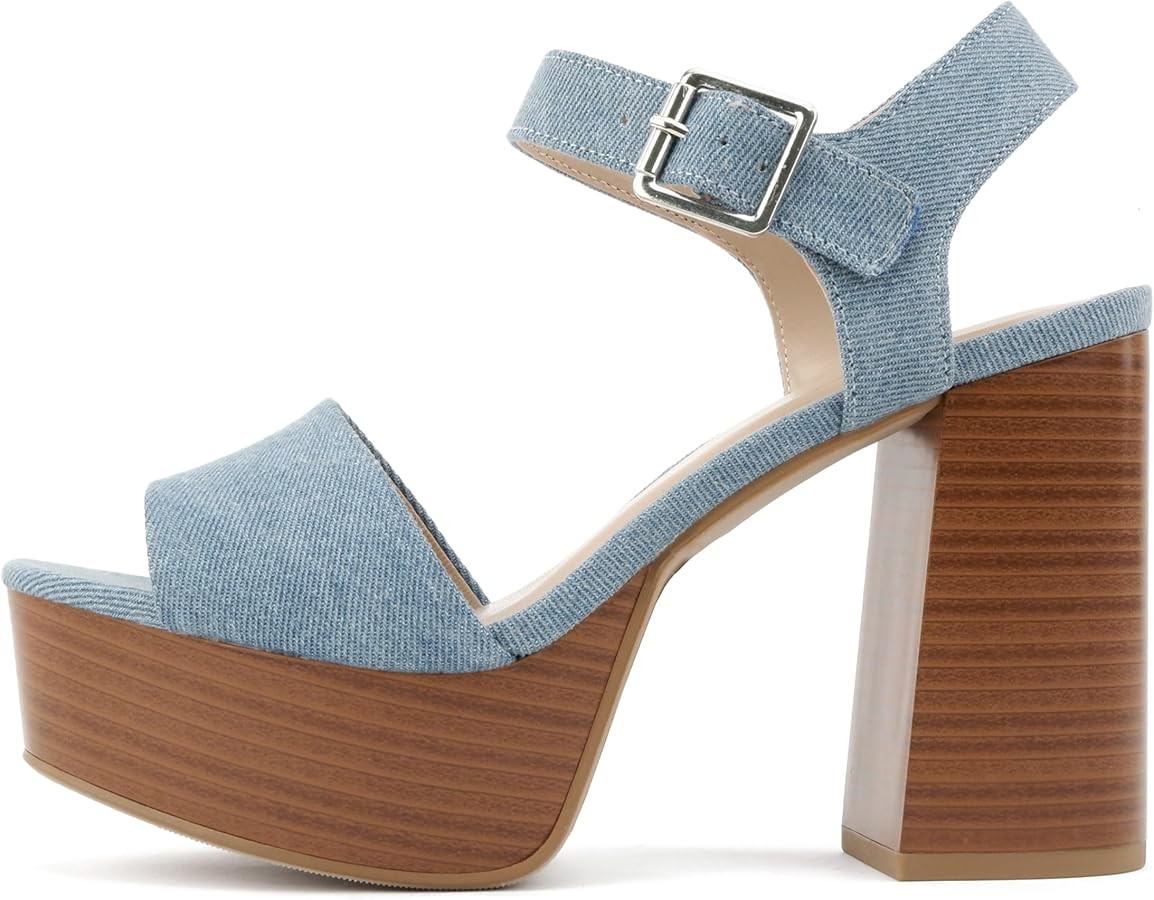 Soda “OPTIONS” ~ Women Open Square Toe Single Band Ankle Strap Buckle Platform High Heel Sand... | Amazon (US)