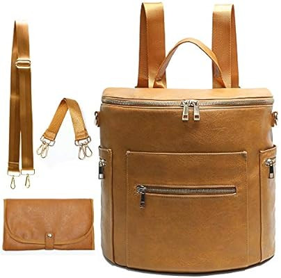 Diaper bag, Leather Diaper Bag Backpack by MF Store, Diaper Backpack with Laptop Sleeve,Changing ... | Amazon (US)
