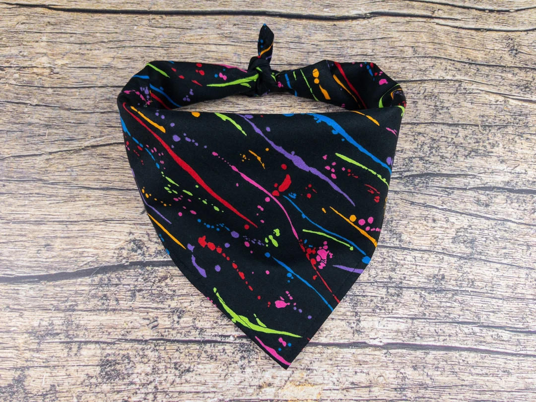 Neon Dog Bandana Paint Splatter | Tie on Dog Scarf | Colorful Dog Bandana | Fun Dog Scarf | 90s D... | Etsy (US)