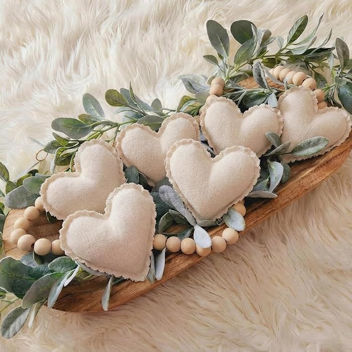 Novabright 8 Pcs Neutral Valentines 4.7 Inches Stuffed Fabric Hearts Natural Boho Farmhouse Heart... | Amazon (US)