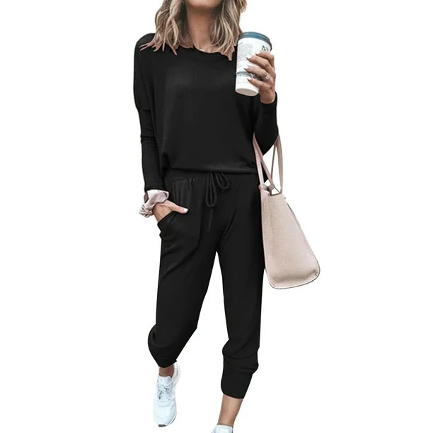 Dmagnates Women Comfy 2 Pieces Long Sleeve Lounge Sets Crewneck Tracksuits Pullover Sweatpants So... | Walmart (US)