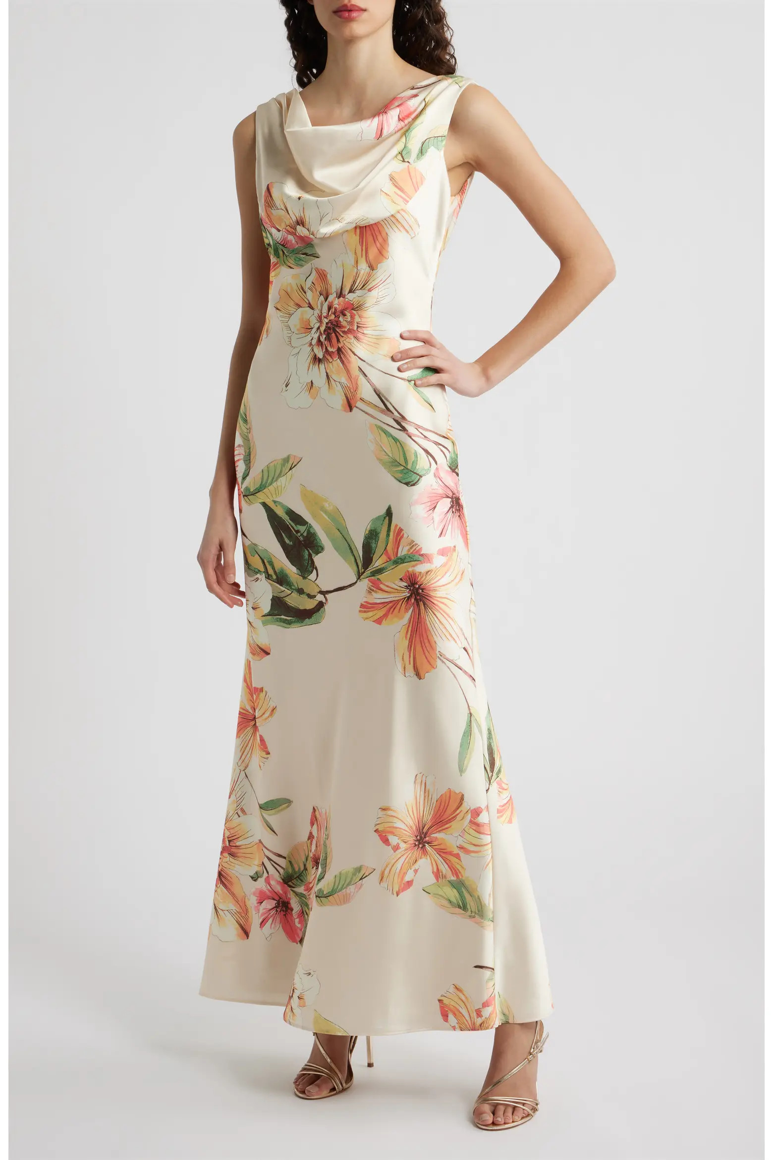 Floral Cowl Neck Satin Gown (Women) | Nordstrom | Nordstrom