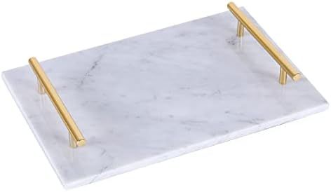 JESSILIN HOME Marble Tray with Gold Metal Handles, Bathroom Decorative Stone Trays, White Vanity ... | Amazon (US)