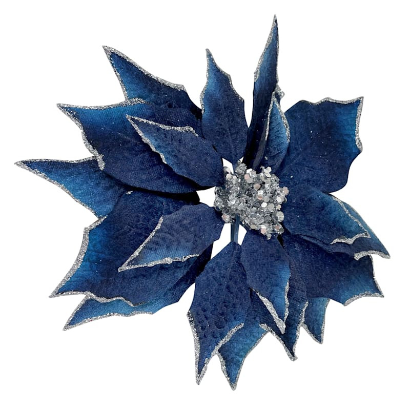 Blue & Silver Poinsettia Clip Ornament, 9.5" | At Home