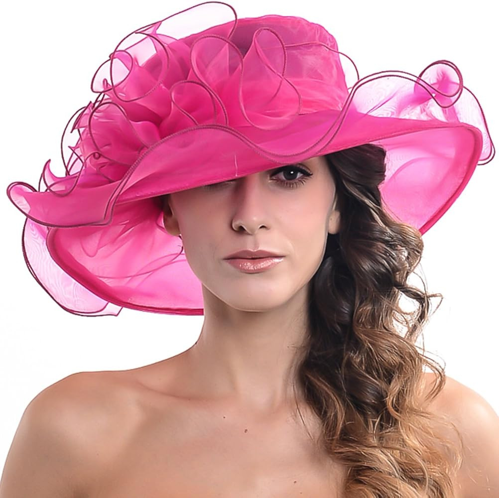 FORBUSITE Derby Church Dress Hat for Women Fascinator Bridal Tea Party Wedding Hat Wide Brim | Amazon (US)