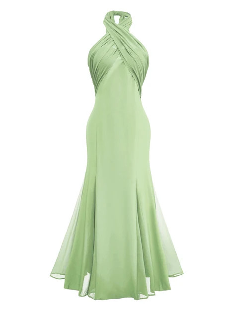 Green 1930s Solid Chiffon Criss Cross Strapless Convertible Dress | Retro Stage