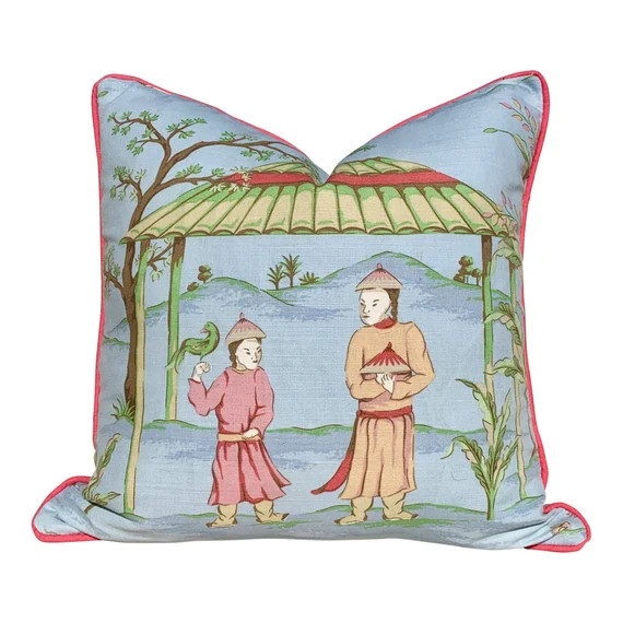 Chinoserie Ting Yuan Linen Pillow in Blue. Thibaut Lumbar | Etsy | Etsy (US)