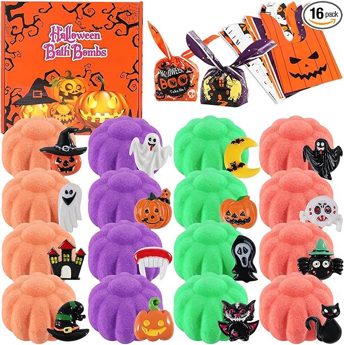 Halloween Gifts for Kids - 16pcs Halloween Bath Bombs for Kids with Halloween Toys Inside Hallowe... | Amazon (US)