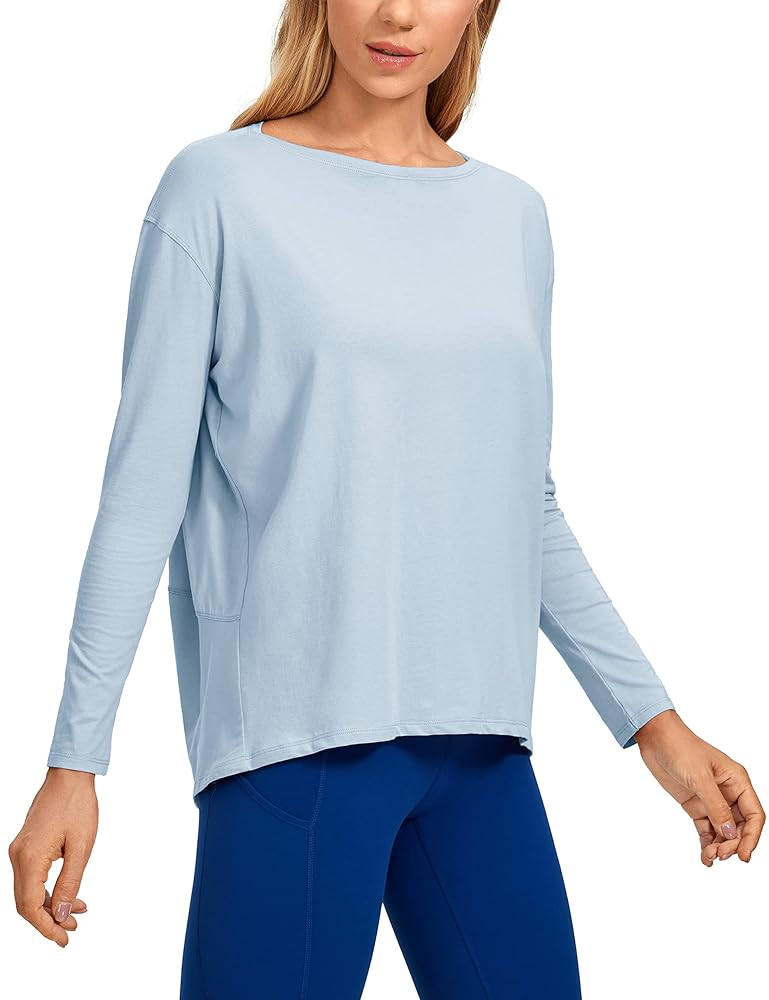 CRZ YOGA Pima Cotton Long Sleeve Workout Shirts for Women Loose Fit Athletic Yoga T-Shirts Casual... | Amazon (US)