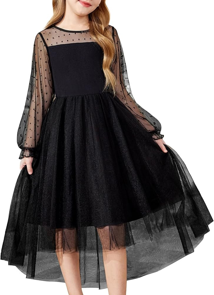Arshiner Girls Dresses Contrast Mesh Long Sleeve Twirly High Low Birthday Party Formal Dress | Amazon (US)