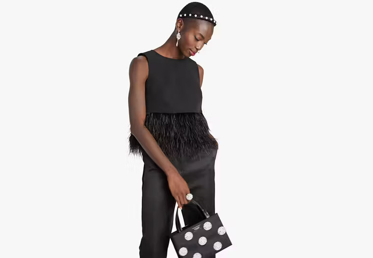 Kate Spade Feather Trim Crepe Top, Black - 00 | Kate Spade Outlet