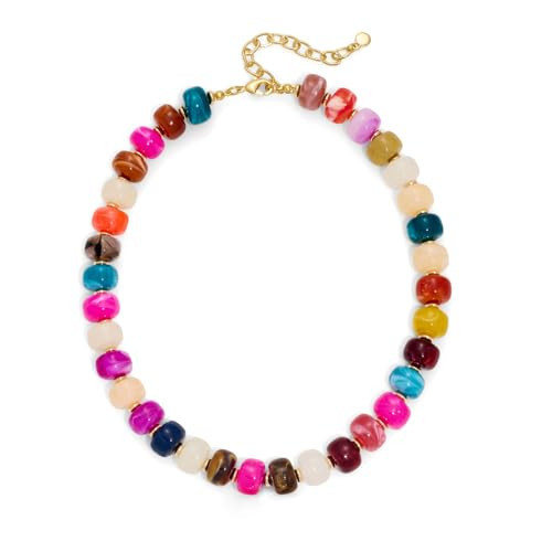 HolidayQbee Beaded Necklace for Women Boho Colorful Bead Gemstone Chunky Necklace Big Bead Necklace Fashion Trendy Summer Stone Beaded Necklaces Jewelry Gifts | Amazon (US)