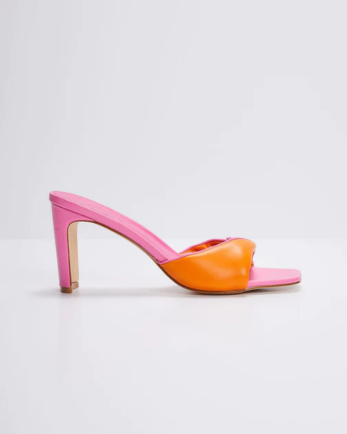 Billini - Pine Colorblock Mule Heels - Tangerine/Pink | VICI