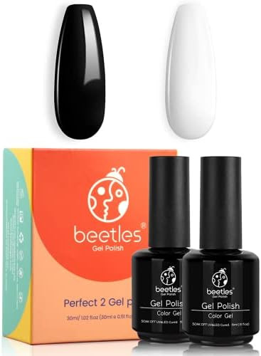 Beetles Gel Nail Polish Kit- 2 Pcs 15ml Black White Colors Gel Polish Set Soak Off LED Nail Gel P... | Amazon (US)