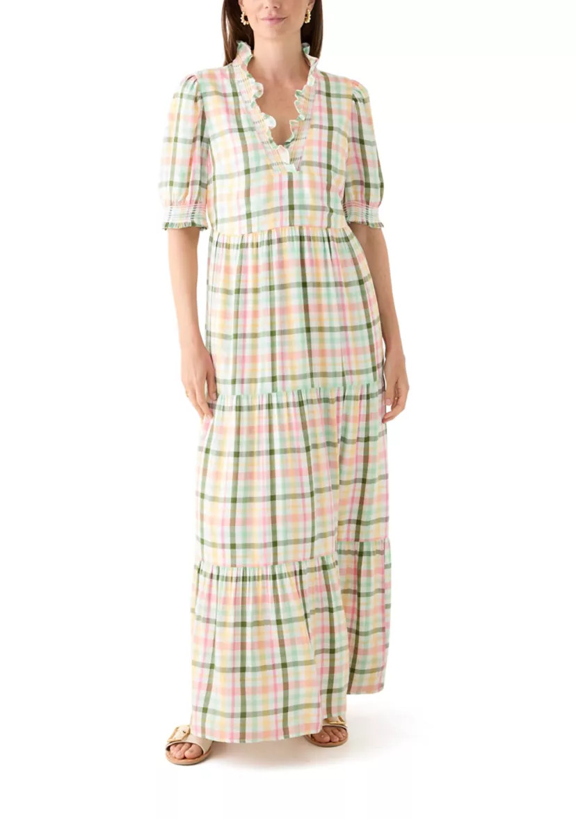 Women's Short Sleeve Smocked Ruffle Yarn Dyed Dress | Belk