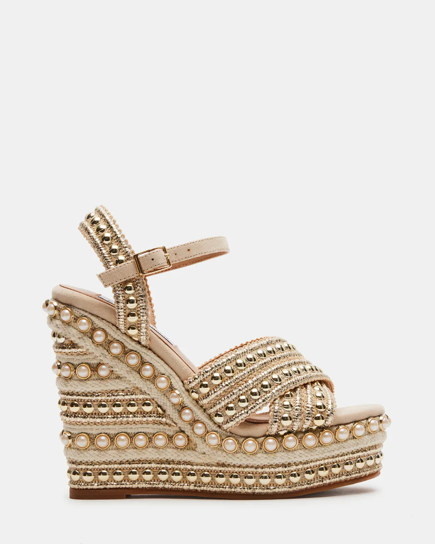 JUNIPER Gold Multi Studded Platform Wedge | Women's Sandals | Steve Madden (US)