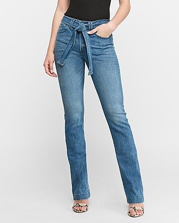 High Waisted Sash Tie Barely Boot Jeans | Express