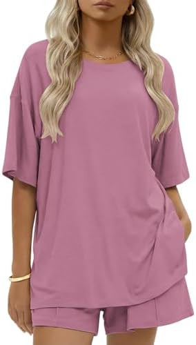 Ekouaer Womens Cotton 2 Pieces Short Sets Summer Short Sleeve Outfits Casual Matching Lounge Set ... | Amazon (US)