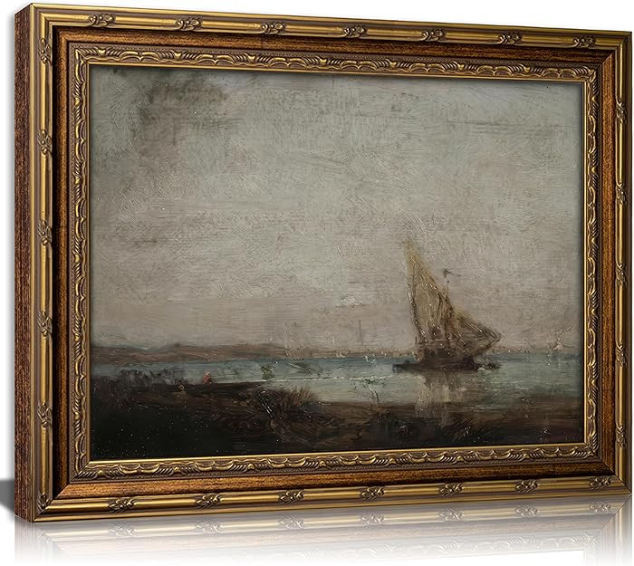 KKP Vintage Gold Framed Coastal Sailboat Canvas Wall Art, Retro Nautical Misty Prints, Classic Oi... | Amazon (US)