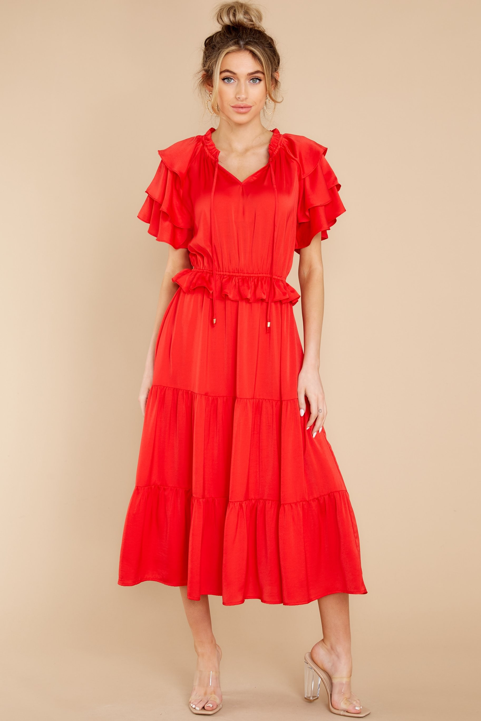 Frilled With You Red Midi Dress | Red Dress 