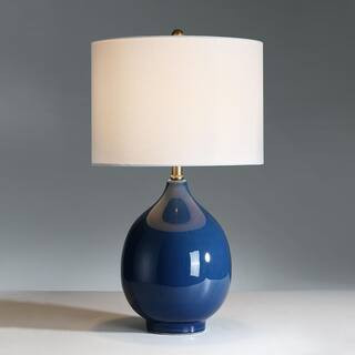 24in 3-Way Blue Ceramic Table Lamp with White Shade | The Home Depot