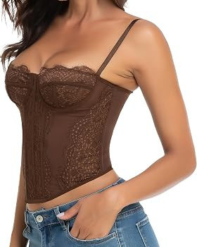 Lace Bustier Corset Tops for Women - Sexy Going Out Party Club Top with Buckle | Amazon (US)